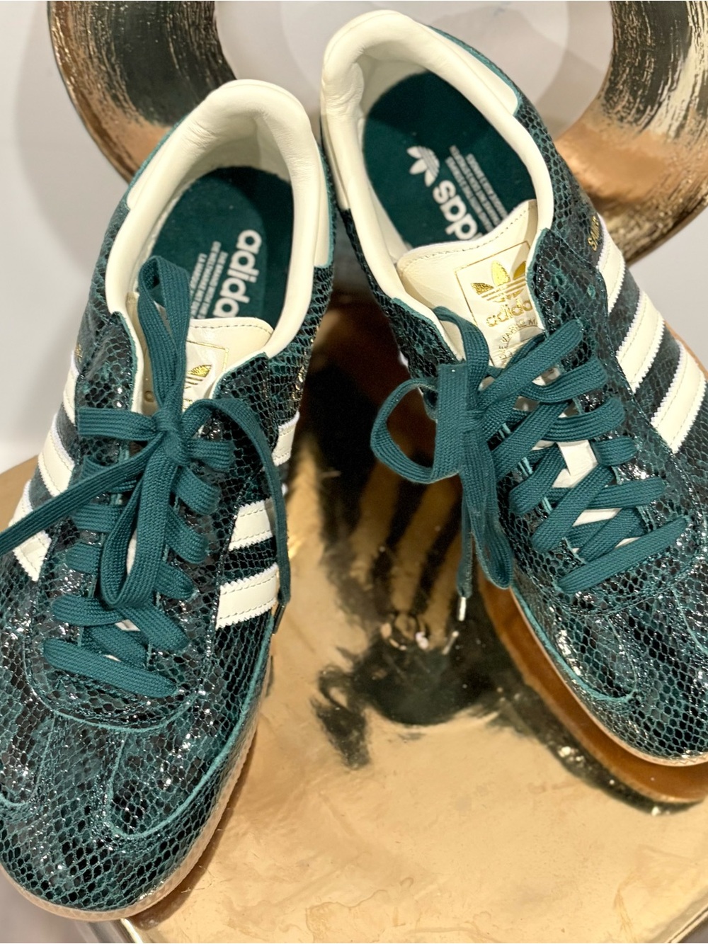 Samba OG Adidas Green Snake-Print Leather Sneakers with Gold Logo